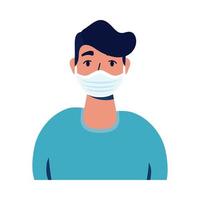 young man wearing medical mask character vector