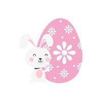 lindo conejo con huevo feliz pascua personaje vector