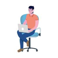 Man with laptop on chair vector design