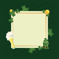 Saint patricks day clovers with coin hat and beer frame vector design