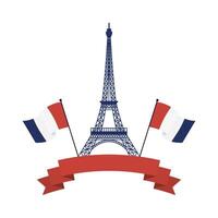 Eiffel tower france flags and ribbon vector design