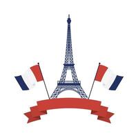 torre eiffel, francia, banderas, y, cinta, vector, diseño vector