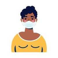 young afro woman wearing medical mask character vector