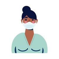 young afro woman wearing medical mask character vector