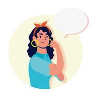 young strong woman female with speech bubble vector