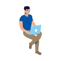 man using laptop computer portable device icon vector