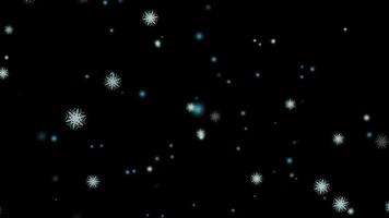 sneeuwvlok zes sterren tak korte doorn vleugel vallen op zwart scherm, ijs stofdeeltjes element voor kerst en kerstavond achtergrond video