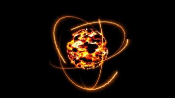 fire ball and atom moving by infinity energy, lava flame break around the core video