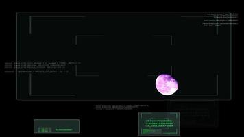 pink moon move on dark night sky and passing electric line and AI analysis video