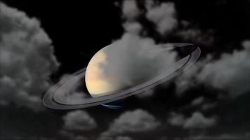 Saturn slow moving back silhouette cloud on the night dark sky time lapse video