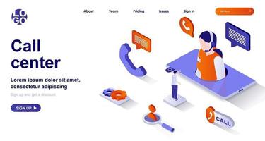 Call center isometric landing page. Customer support isometry concept vector