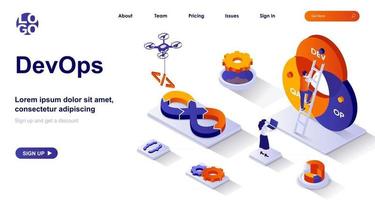 DevOps isometric landing page. Development operations isometry concept vector