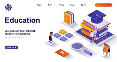 Education isometric landing page. Studying at school or university isometry concept vector