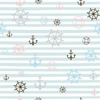 Seamless pattern on a marine theme. Striped background with I anchors and steering wheels. Vector