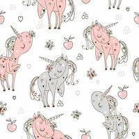 Seamless pattern with cute unicorns. Vector illustration