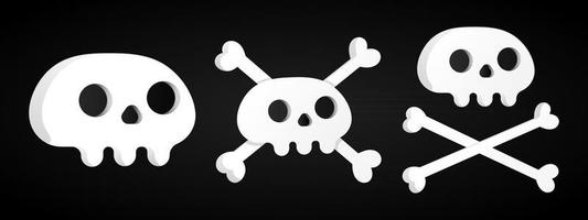 3 Simple flat style design sculls with crossed bones set vector