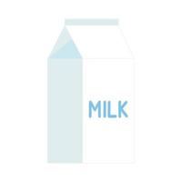 Diary product milk pack with cow in the circle and glass of milk with straw flat style design vector illustration isolated on white background. Minimalistic flat design box package of milk and glass