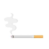 Realistic burning cigarette with smoke. Vector illustration isolated on white background.