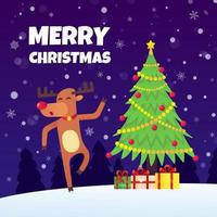 The red nose christmas reindeer dancing and wishes merry christmas vector