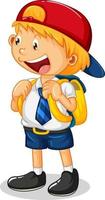 Little boy cartoon character wearing student uniform vector