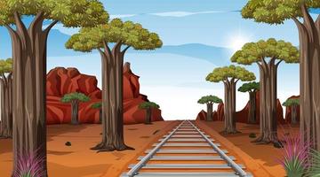 Railway through the desert landscape scene at day time vector