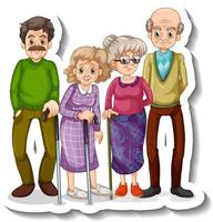 A sticker template with senior people cartoon character vector