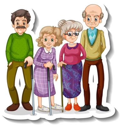 A sticker template with senior people cartoon character