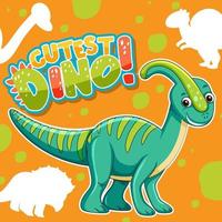 lindo personaje de dinosaurio con diseño de fuente para la palabra dino más lindo vector