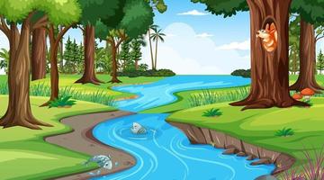 River through the forest scene at day time vector