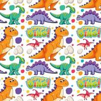 Seamless pattern with cute dinosaurs and font on white background vector