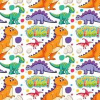 Seamless pattern with cute dinosaurs and font on white background vector