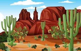 paisaje de bosque desértico en la escena diurna con muchos cactus vector