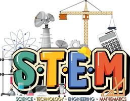 STEM education logo with icon ornament elements on white background vector