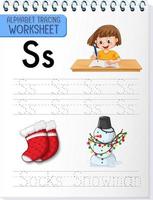 Alphabet tracing worksheet with letter S and s vector