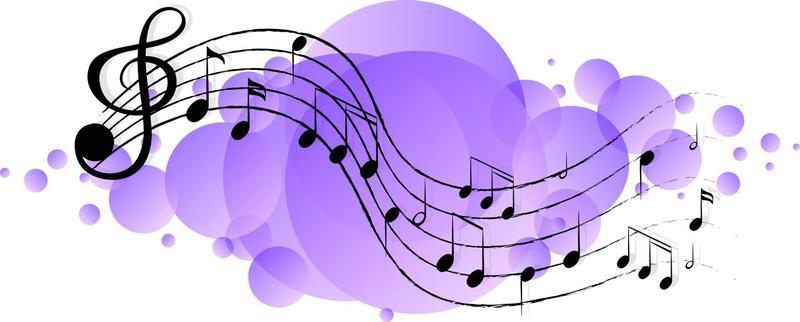 Musical melody symbols on purple splotch