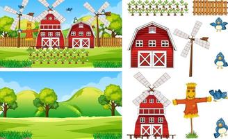 Farm element set isolated with farm scence vector