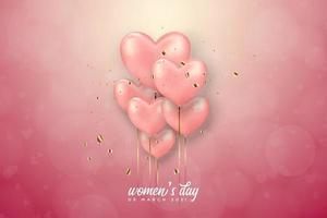 día de la mujer con globos voladores de amor. vector