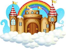 Castle with rainbow on the cloud isolated on white background vector