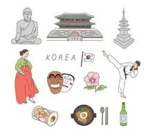 Korean landmarks and traditional icons. hand drawn style vector design illustrations.