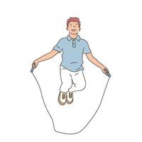 A man is jumping rope. hand drawn style vector design illustrations.