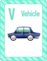 Alphabet flashcard with letter V for Vehicle vector