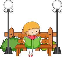 Cute girl reading book doodle cartoon character with park elements vector