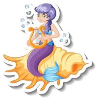 una plantilla de pegatina con un hermoso personaje de dibujos animados de sirena vector