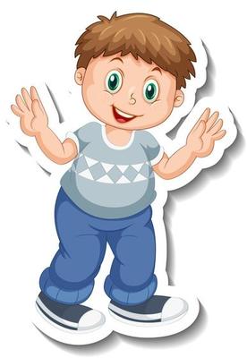 Sticker template with a chubby boy cartoon character isolated