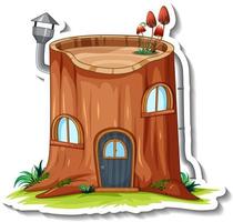 A sticker template with Fantasy log house isolated vector