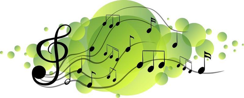 Musical melody symbols on green splotch