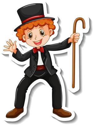 Sticker template with a magician boy cartoon character isolated