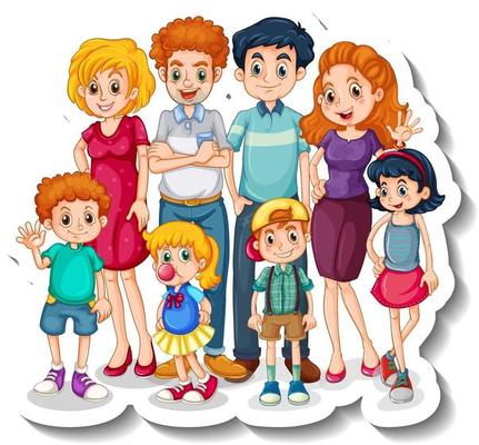 A sticker template with big family members cartoon character