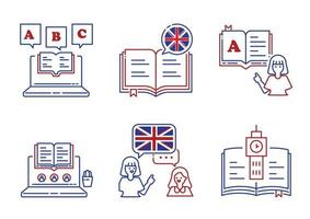 English language learning line icon set vector