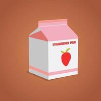 Strawberry milk box with brown background.Fresh strawberry milk package design vector